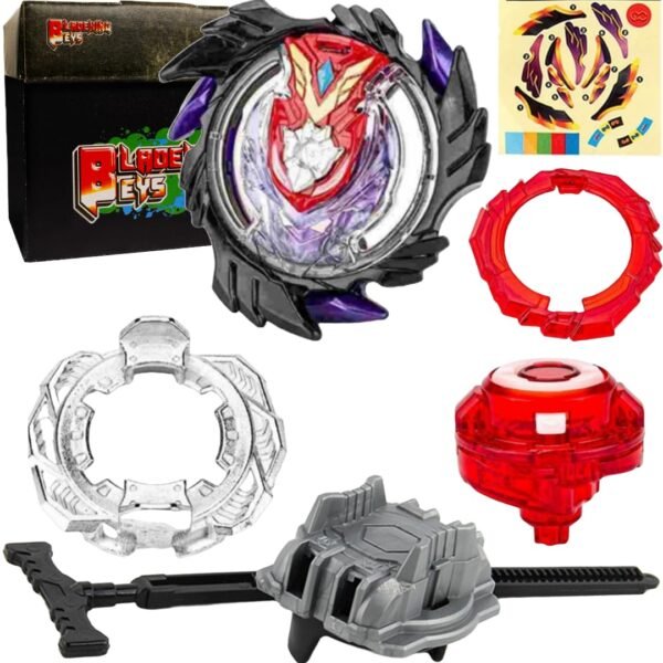 BLADEKING BEYS Pull Rule Launcher Kit- B00-73 Black God Valkyrie 6Vort'x Reboot (Black) + LR Pull Rule Launcher + Toy Storage Box