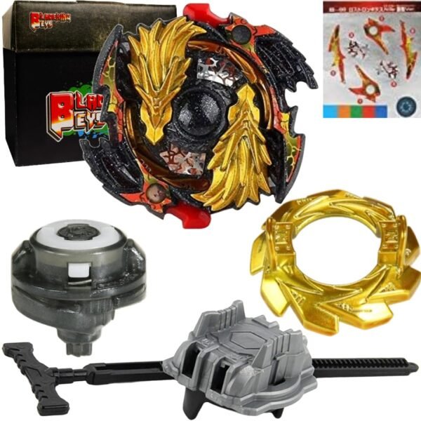 BLADEKING BEYS Pull Rule Launcher Kit- B00-66 Black Lost' Longinus Nine Spiral (Black) + LR Pull Rule Launcher + Toy Storage Box